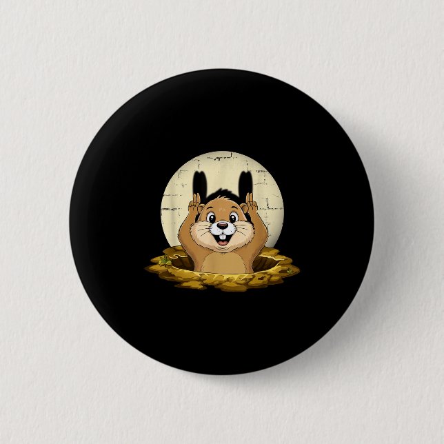 Groundhog Shadow Funny Puppet Happy Groundhog Day  Button (Front)