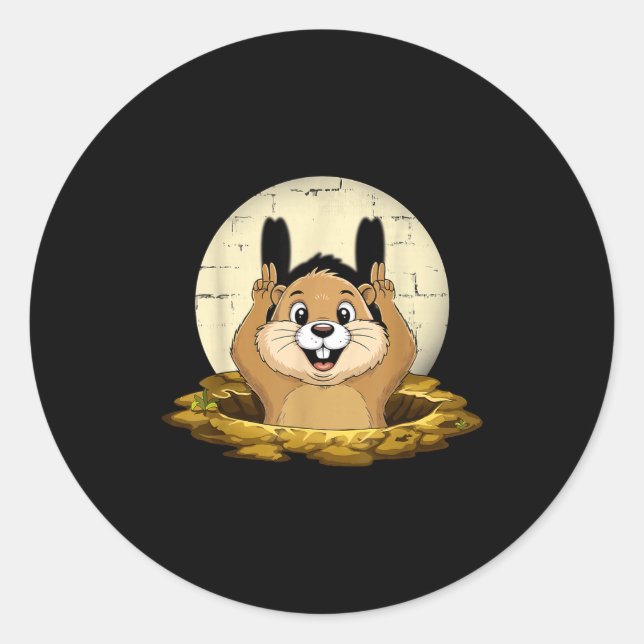 Groundhog Shadow Funny Puppet Happy Groundhog Day  Classic Round Sticker (Front)