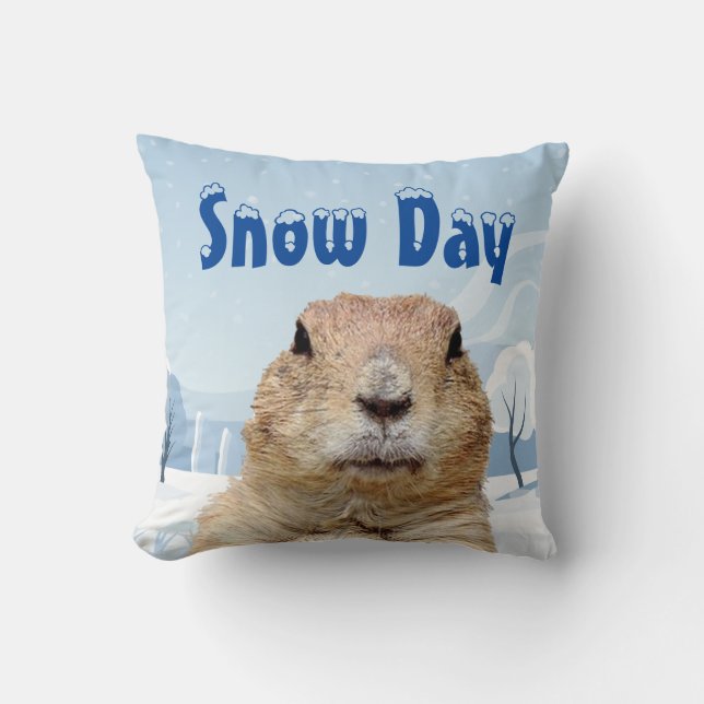 Groundhog Snow Day Throw Pillow (Front)