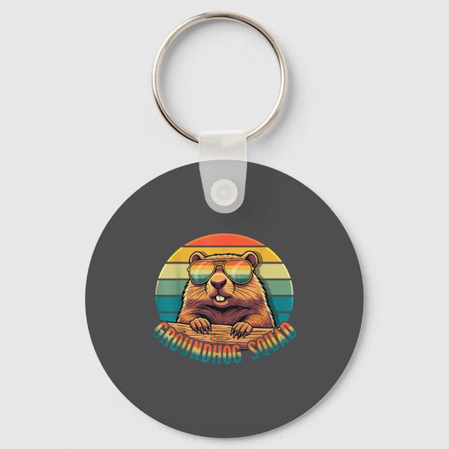 Groundhog Squad Retro Happy Groundhog Day Vintage  Keychain (Front)