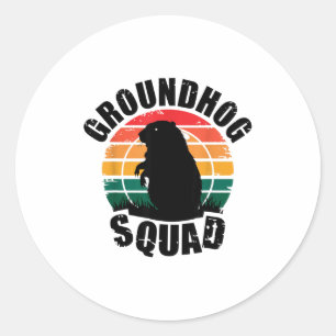 Groundhog Squad Retro Sunset Style Classic Round Sticker