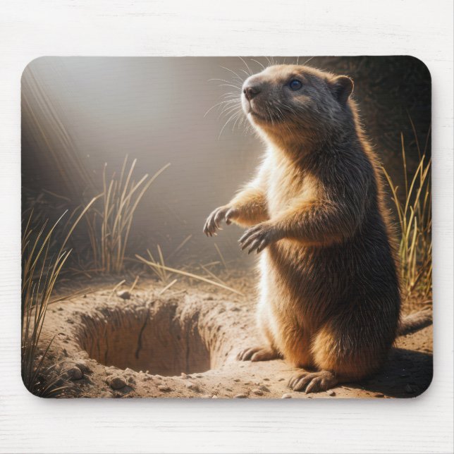 Groundhog Standing In Sunlight Mouse Pad (Front)