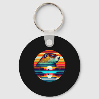 Groundhog Sunset Retro Style Safari Vintage 70s _1 Keychain