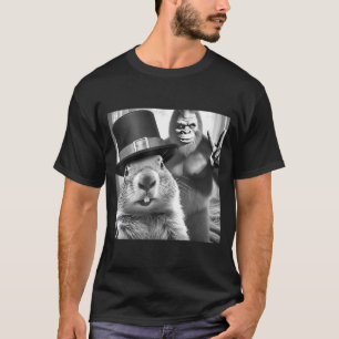Groundhog Taking Selfie With Bigfoot Funny Groundh T-Shirt
