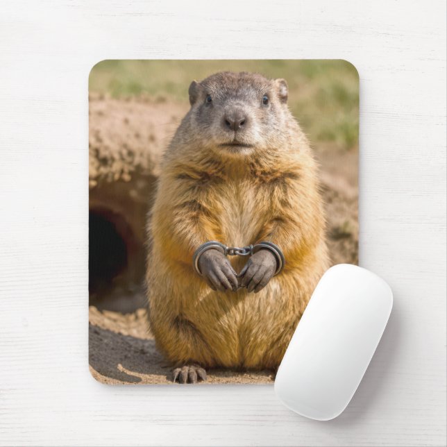 Groundhog Wearing Handcuffs Mouse Pad (With Mouse)