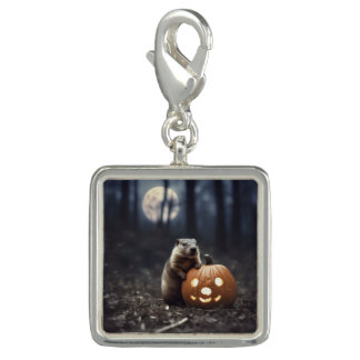 Groundhog with jack-o-lantern charm