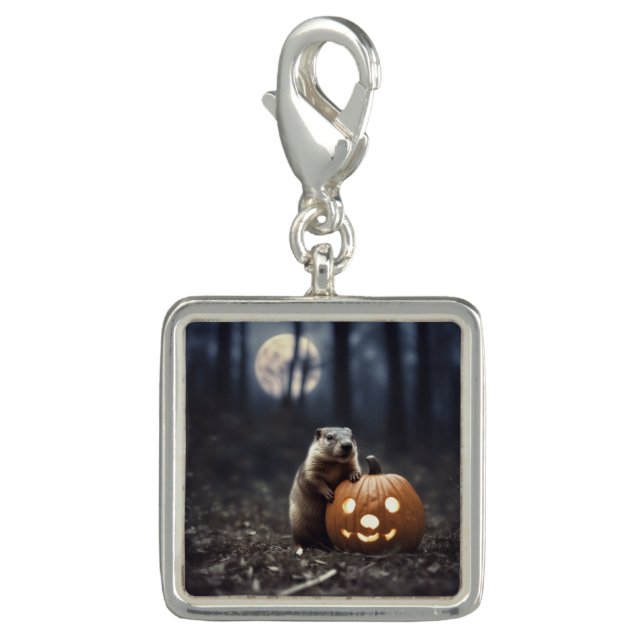 Groundhog with jack-o-lantern charm (Front)