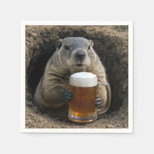 Groundhog With Mug of Beer Napkins