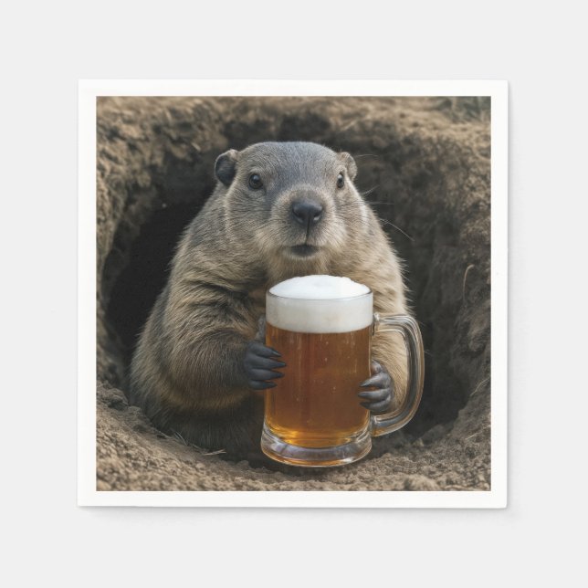 Groundhog With Mug of Beer Napkins (Front)