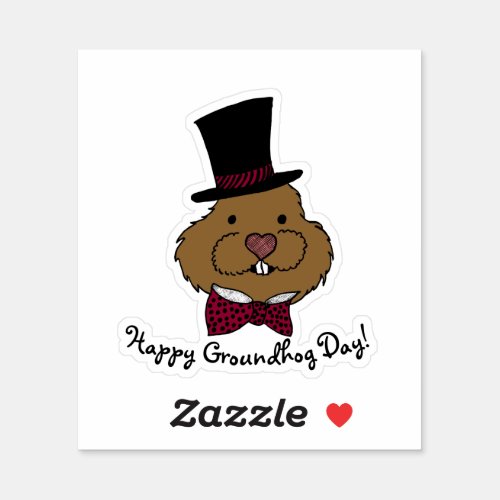 Groundhog with top hat and bow tie sticker