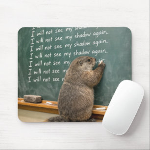 Groundhog Writing Lines on a Green Chalkboard Mouse Pad