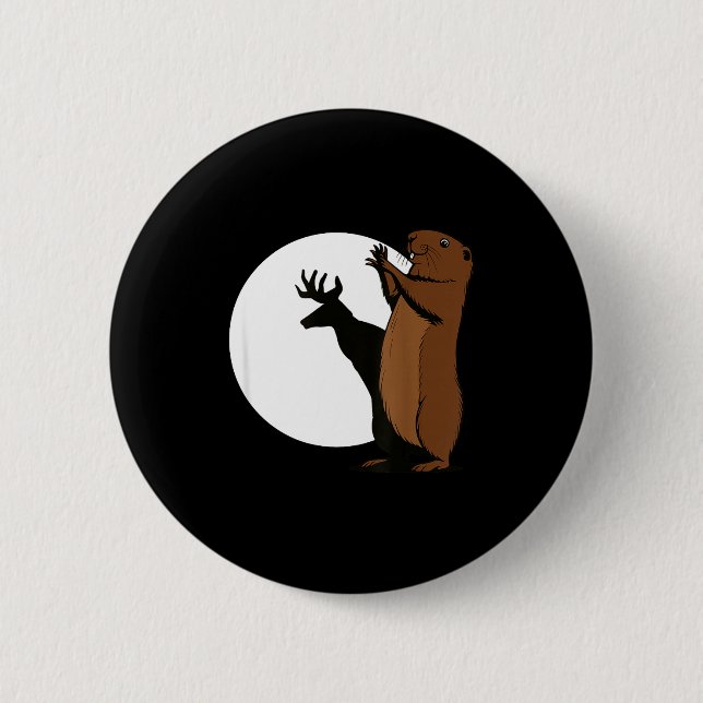 Groundhogs Deer Shadow Puppet Funny Woodchuck  Button (Front)