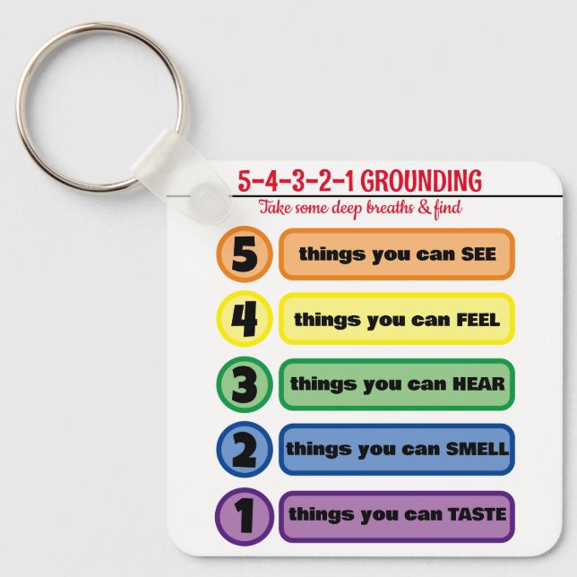Grounding Technique for Anxiety/Stress 5 Senses  Keychain (Front)