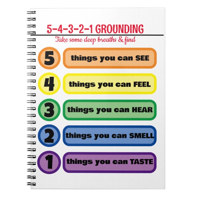 Grounding Technique for Anxiety/Stress 5 Senses  Notebook (Front)
