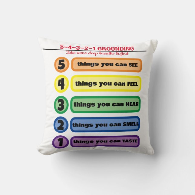 Grounding Technique for Anxiety/Stress 5 Senses  Throw Pillow (Front)