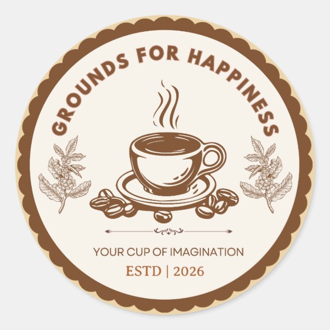 Grounds For Happiness Coffee Logo Classic Round Sticker (Front)