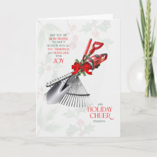 Groundskeeper Season Fertilized with Joy with Name Holiday Card