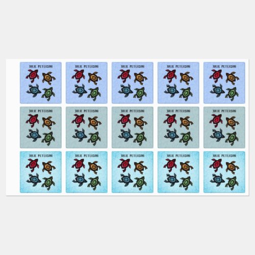 Group Abstract Black Turtles Various Colors Blues Kids Labels