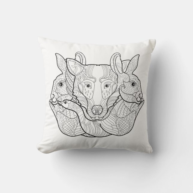 Group Animal Doodle Throw Pillow (Front)