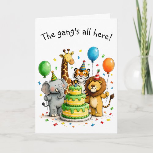 Group Birthday Whimsical Animals in Party Hats
