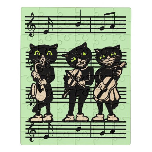 Group Black Cat Musicians Playing Instruments Jigsaw Puzzle
