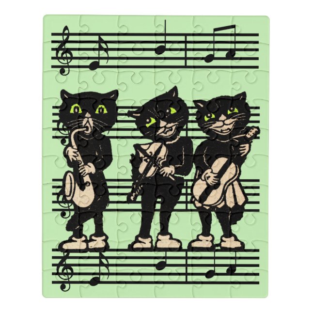 Group Black Cat Musicians Playing Instruments Jigsaw Puzzle (Puzzle Vertical)