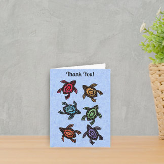 Group Black Turtles Abstract Shells Many Colours  Thank You Card