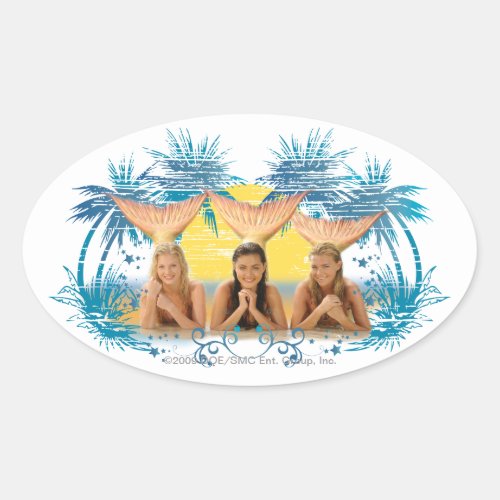 Group Blue Palm Tree Graphic Oval Sticker