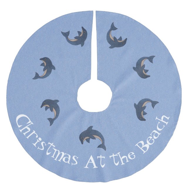Group Blue White Jumping dolphins Beach Christmas Brushed Polyester Tree Skirt (Front)