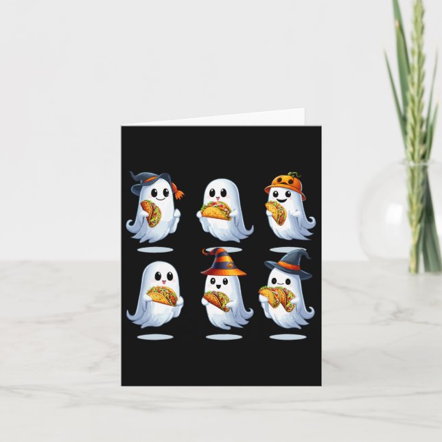 Group Boo Ghosts Eating Tacos Halloween Food Lover Card (Front)