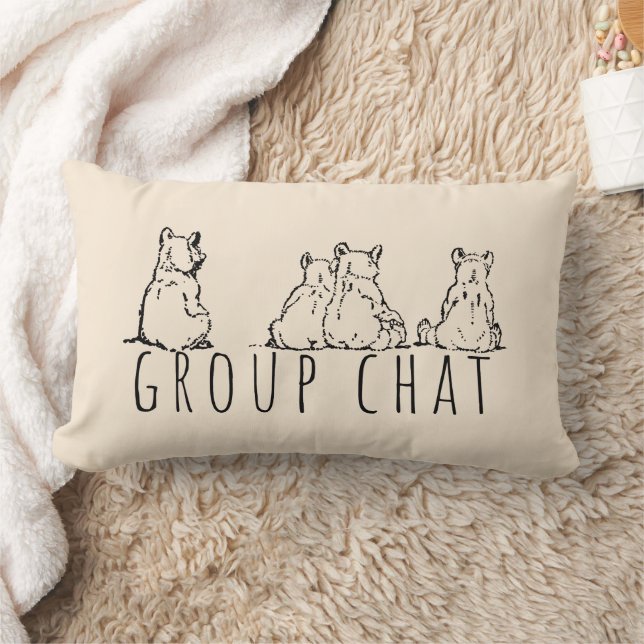 Group Chat Cute Bears Cream Lumbar Pillow (Blanket)