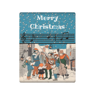 Group Christmas Carolers Musicians in Street Stars Metal Print