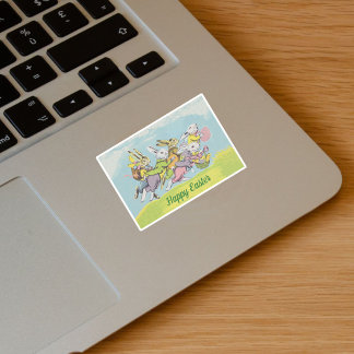Group Easter Bunnies Eggs Baskets in Grass Sticker