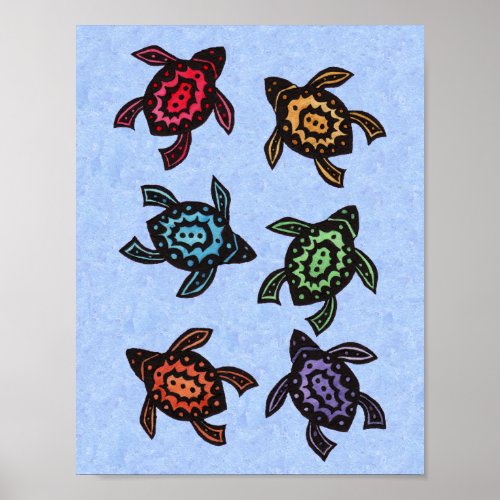 Group Fantasy Abstract Turtles Colorful Shells Poster