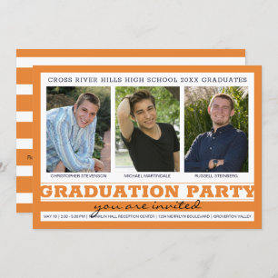 Group Graduation Party 3 Photos Orange Black Invitation