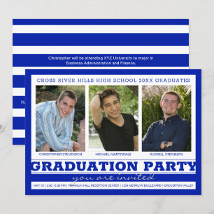 Group Graduation Party 3 Photos Royal Blue Invitation