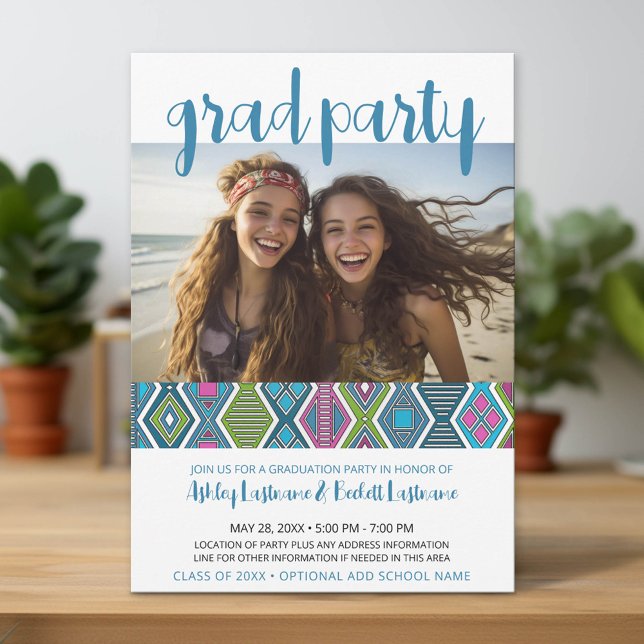 Group Graduation Party - Colorful Tribal Pattern Invitation (Group Graduation Party Invitation)