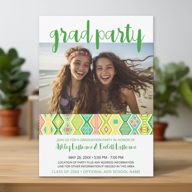 Group Graduation Party - Colorful Tribal Pattern Invitation (Group Graduation Party Invitation)