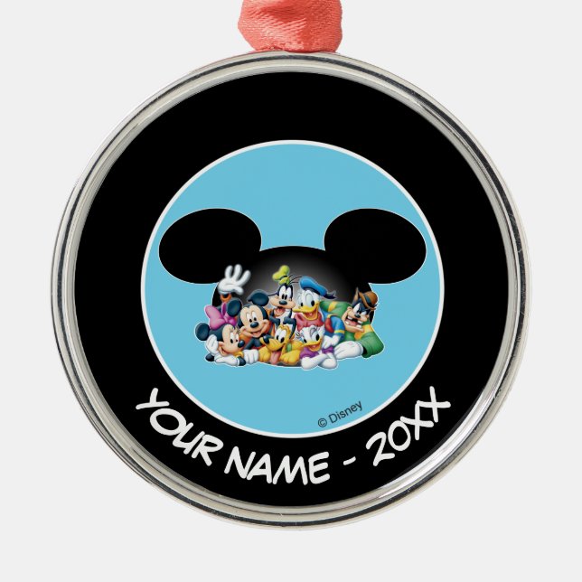 Group in Mickey Ears | Add Your Name Metal Ornament (Front)
