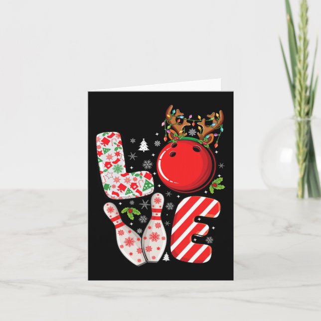 Group matching xmas Bowling ball and pins Christma Card (Front)