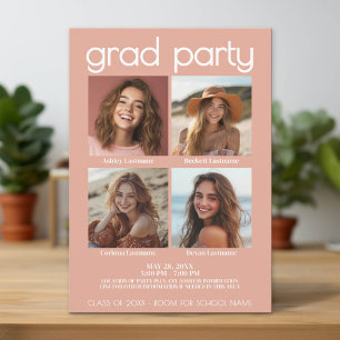 Group of 4 Graduation Celebration Joint Grad Party Invitation