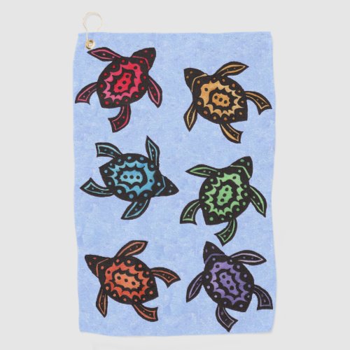 Group of Abstract Black Turtles Colorful Shells Golf Towel