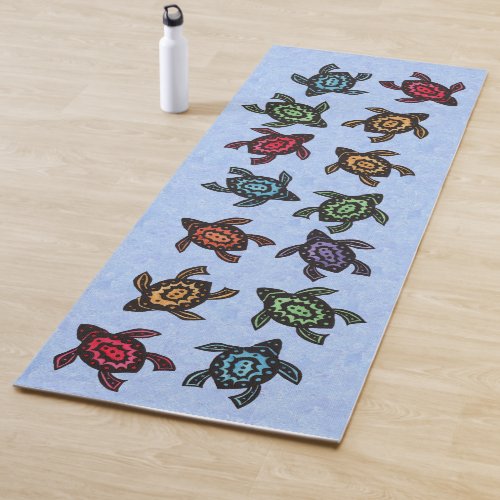 Group of Abstract Black Turtles Colorful Shells Yoga Mat