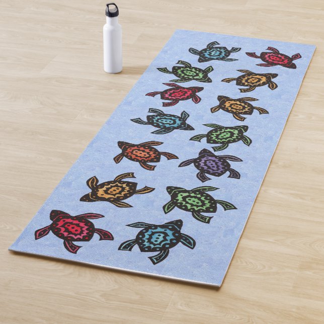 Group of Abstract Black Turtles Colorful Shells Yoga Mat (In Situ)