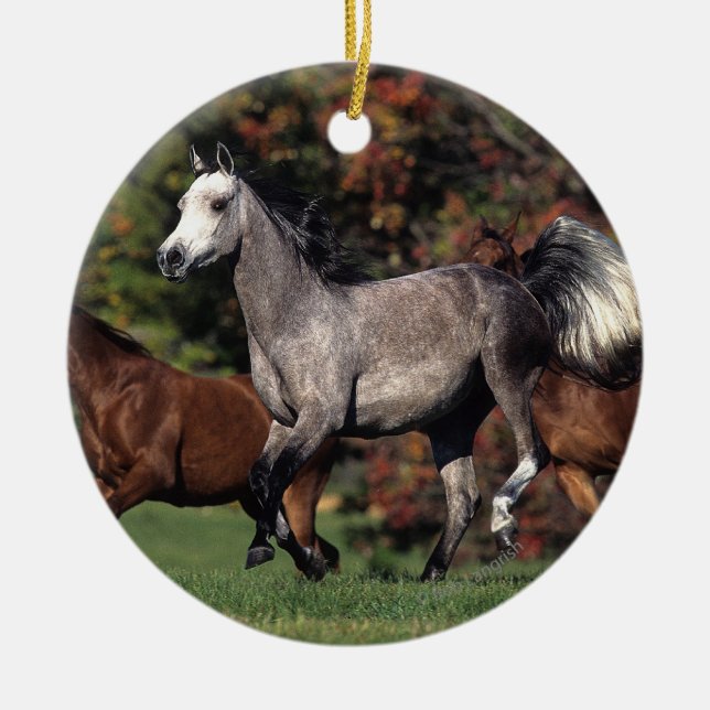 Group of Arab Horses Running Ceramic Ornament (Front)