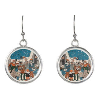 Group of Carolers Musicians in Snow Stars Earrings