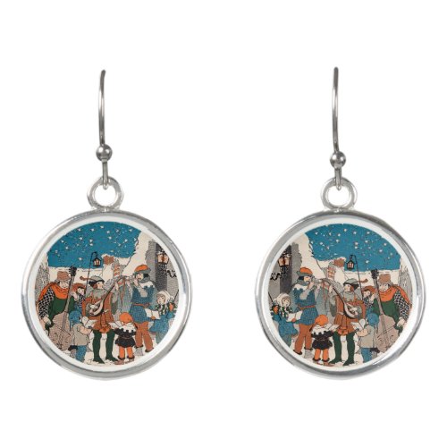 Group of Carolers Musicians in Snow Stars Earrings