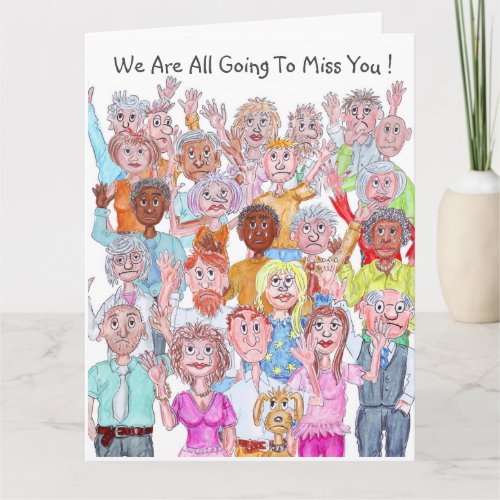 Group of Cartoon People Waving Goodbye Card