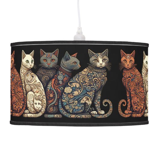 Group of Cats in Victorian Wallpaper Style Ceiling Lamp (Left)