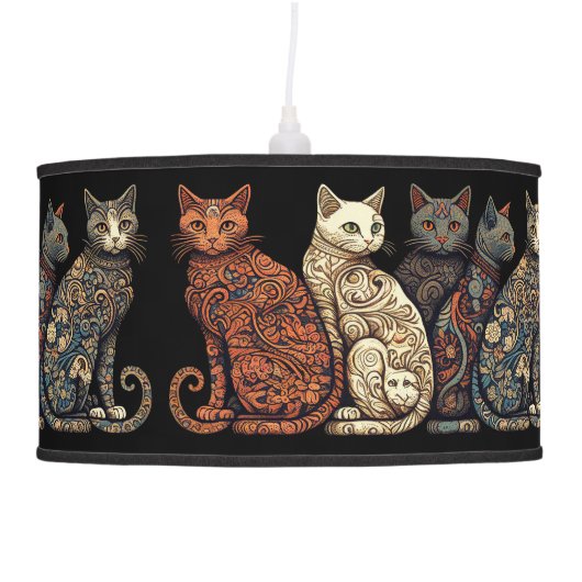 Group of Cats in Victorian Wallpaper Style Ceiling Lamp (Right)